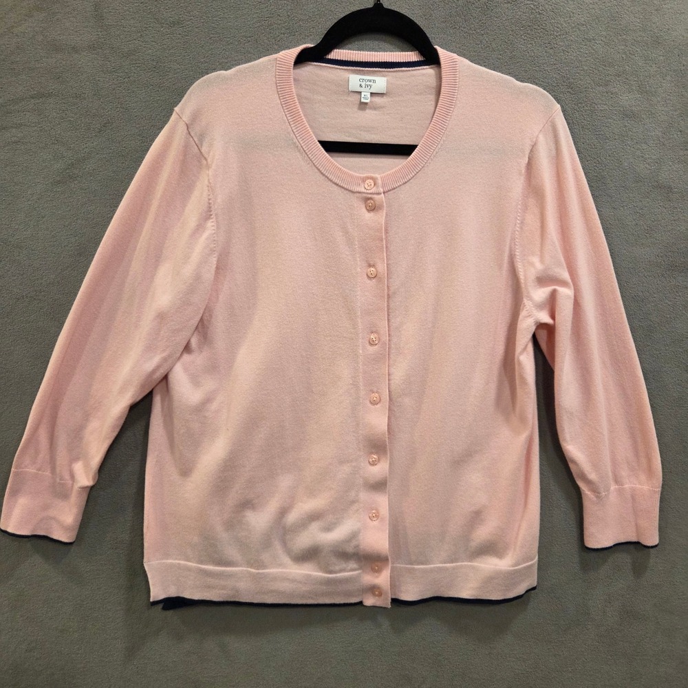 Crown & Ivy Button Front Cardigan Sweater Women XL Classic Tennis Preppy Casual